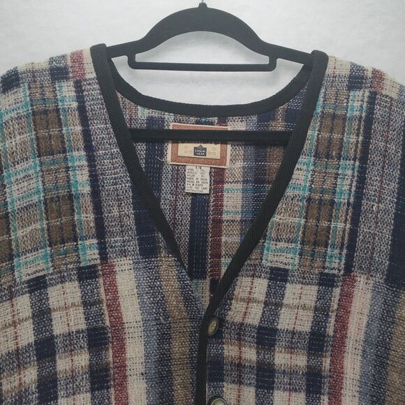 Vtg sz L Plaid Grandpa Vest Wool Button Up Sleeveless Boxy Oversized Grandpacore - Picture 5 of 9